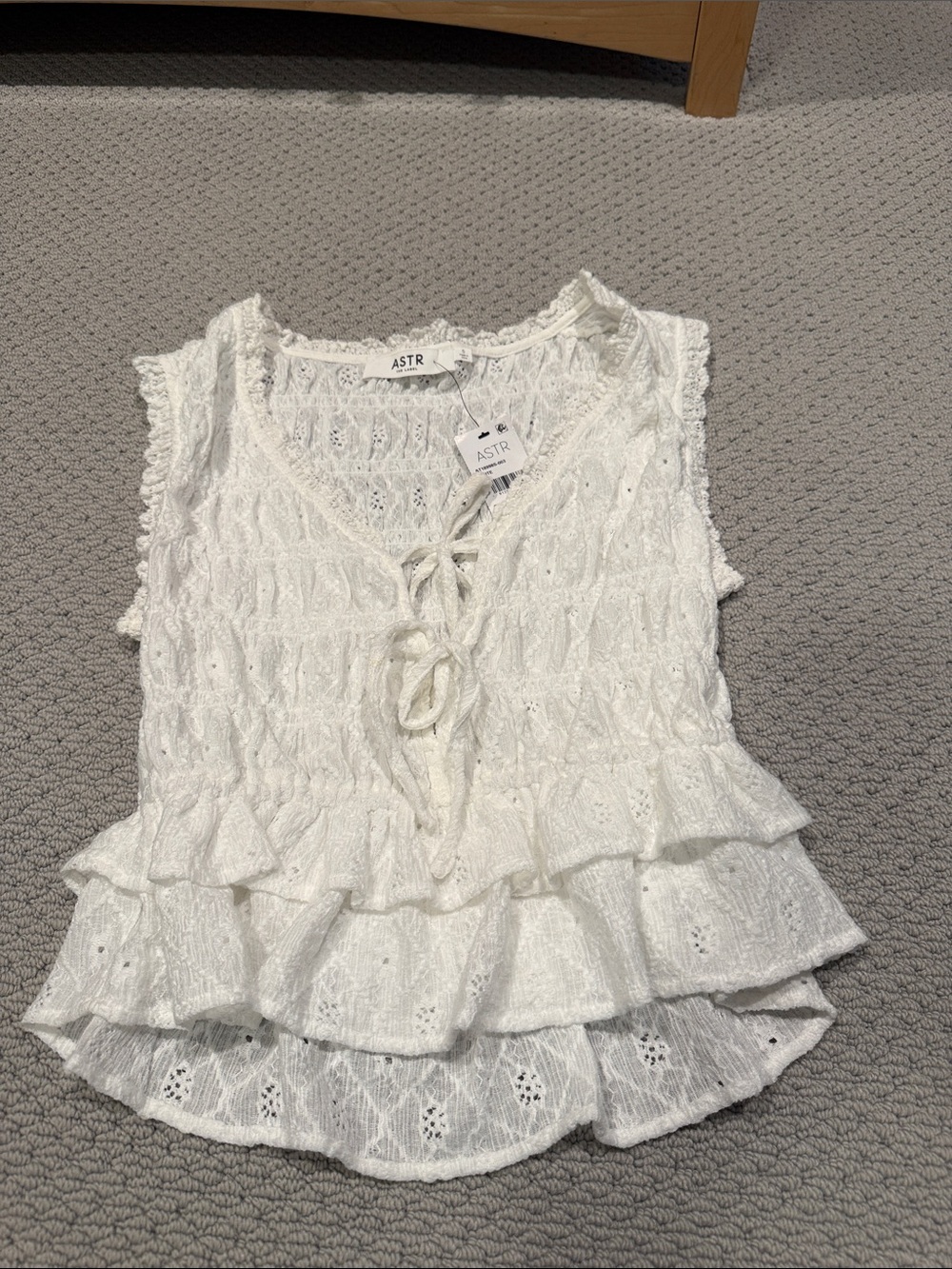 Astr White Lace Tie-Front Ruffled Camisole